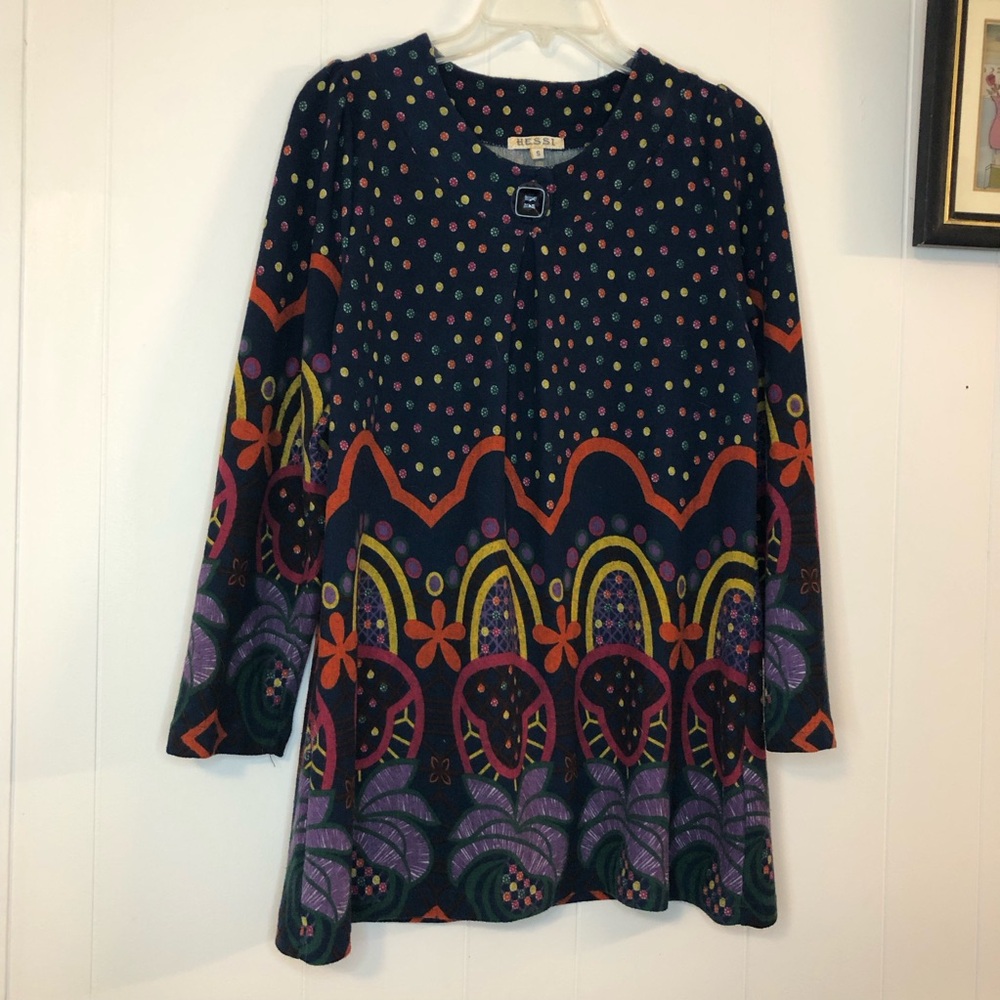 Hessi Colorful Patterned Mini Retro Boho Tunic Dress Small